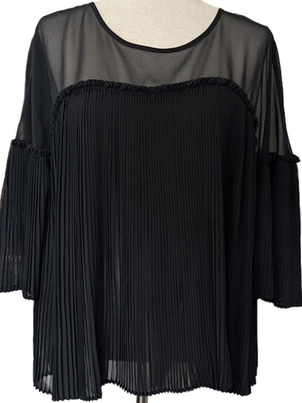 INC International Concepts Black Pleated Sheer Yoke Blouse size medium
